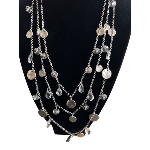 Loft Silver-Tone Multi-Strand Necklace Circular Metal & Teardrop Bead Accents - Picture 2 of 4